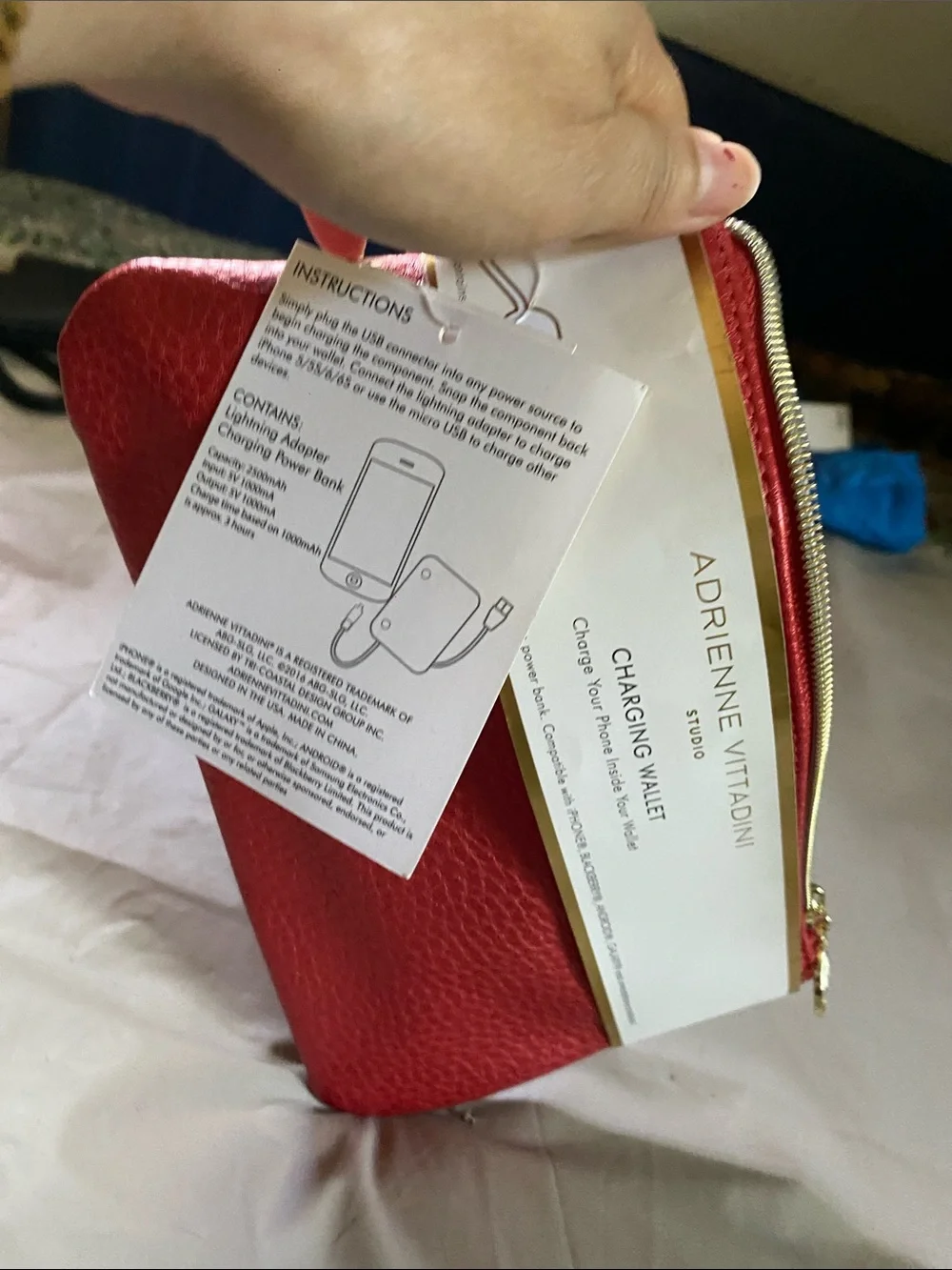 Adrienne Vittadini Red and Gold Charging Wallet